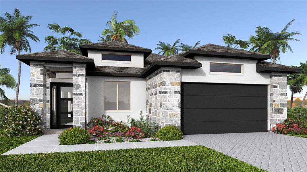 Front exterior of a new home in Mandarin Grove, Palmetto, FL, highlighting curb appeal (Image 1).