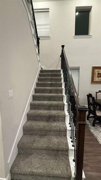 Staircase with wood finished floors