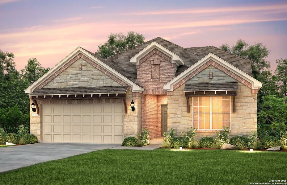 Front exterior of a new home in Legacy at Lake Dunlap, New Braunfels, TX, highlighting curb appeal (Image 1). Front exterior of a new home in Legacy at Lake Dunlap, New Braunfels, TX, highlighting curb appeal (Image 1).