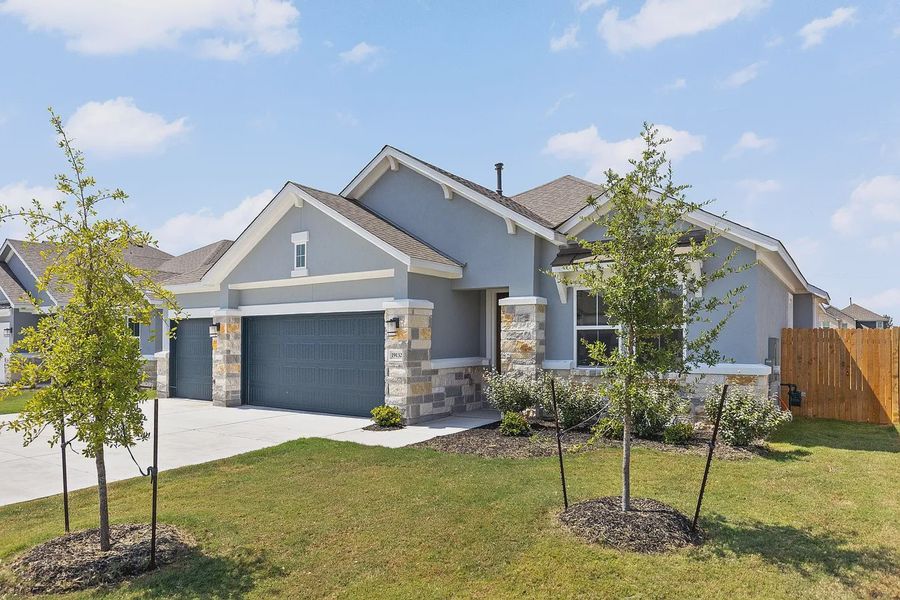 Front exterior of a new home in Enclave at Cele, Pflugerville, TX, highlighting curb appeal (Image 21).