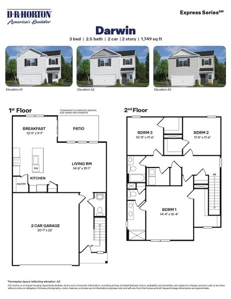 2D floor plan layout for the Darwin by D.R. Horton in Carver Station, Durham, NC (Image 3).