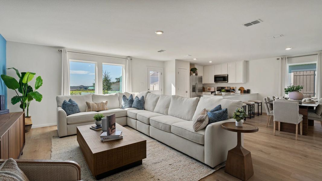 Family room, kitchen and dining room