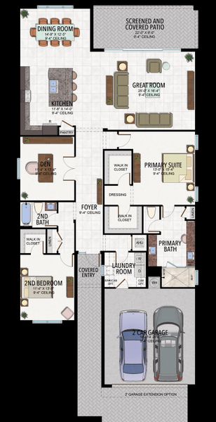 2D floor plan layout for the Bonaire by GL Homes in Valencia Harbor (55+), Fort Myers, FL (Image 4).