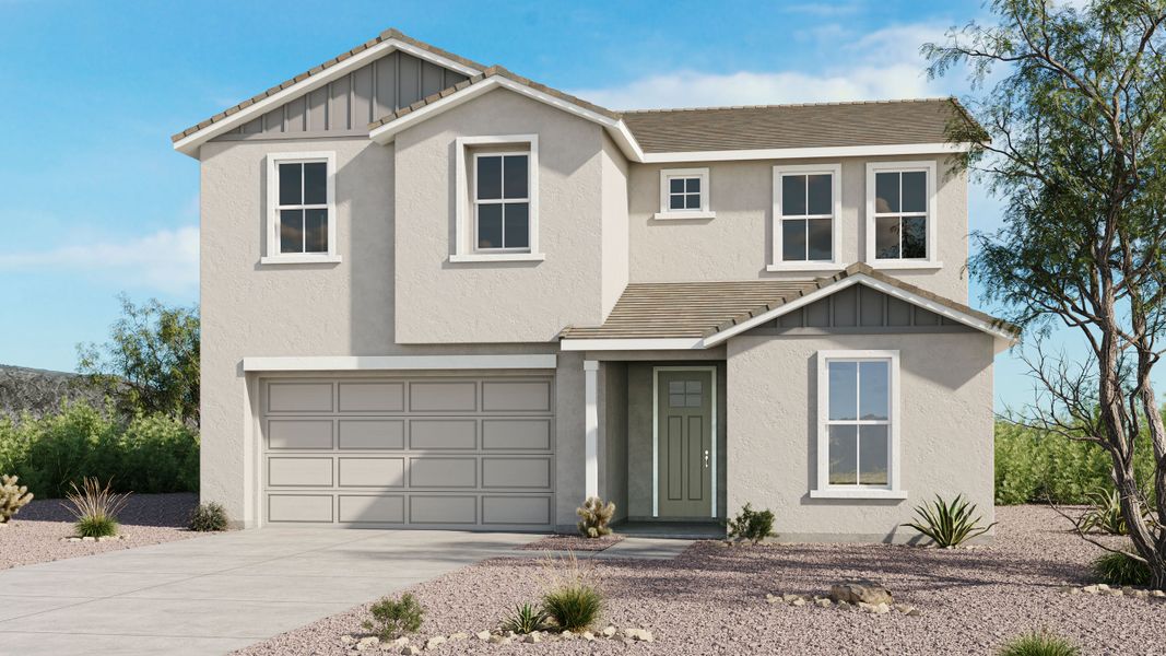 Representative exterior photo of a completed home built from the Triumph by Taylor Morrison in Saddleback, Peoria, AZ (Image 3). Representative exterior photo of a completed home built from the Triumph by Taylor Morrison in Saddleback, Peoria, AZ (Image 3).