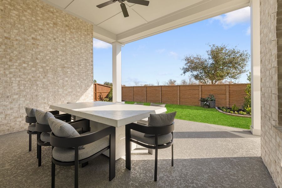 Representative exterior details of a home built from the The Begonia by David Weekley Homes in Meridiana 55' Homesites, Manvel (Image 3).