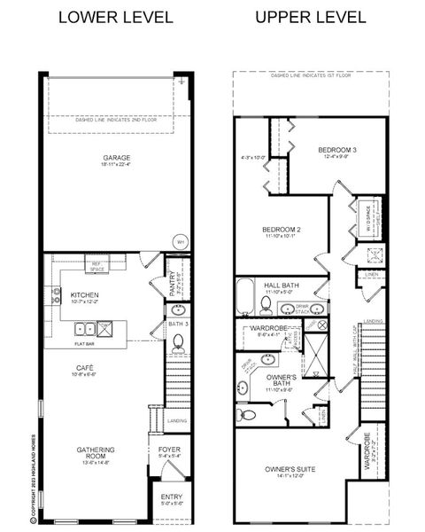 2D floor plan layout for the Lilly Townhome by Highland Homes of Florida in Bridge Pointe, St. Cloud, FL (Image 3).