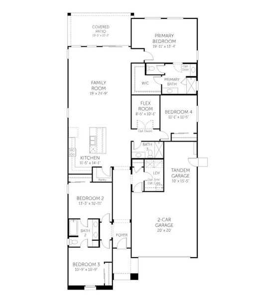 2D floor plan layout for the Lumina - Single Family Homes by Dream Finders Homes in El Cidro, Goodyear, AZ (Image 3).