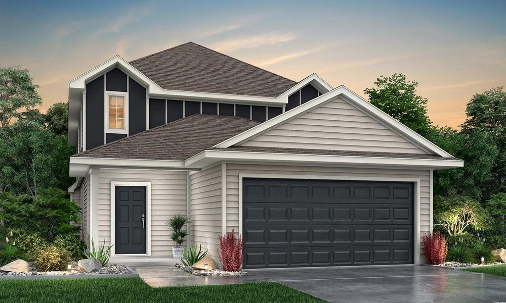 Front exterior of a new home in River's Edge, Conroe, TX, highlighting curb appeal (Image 1). Front exterior of a new home in River's Edge, Conroe, TX, highlighting curb appeal (Image 1).