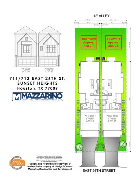Please be aware that these plans are the property of the architect/builder designer that designed them not DUX Realty, Mazzarino Construction or 713 E 26TH LLC and are protected from reproduction and sharing under copyright law. These drawing are for general information only. Measurements, square footages and features are for illustrative marketing purposes. All information should be independently verified. Plans are subject to change without notification.