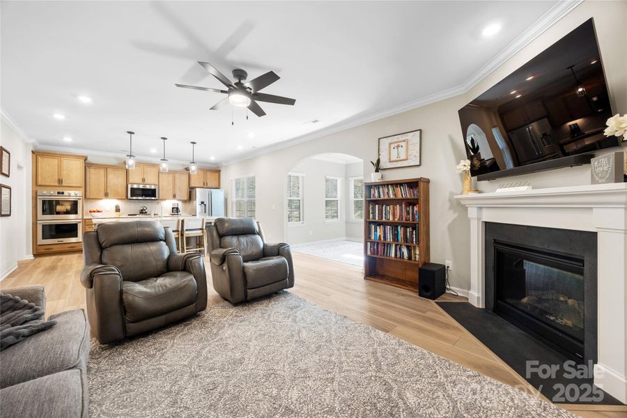 Family room features a gas fireplace. Family room features a gas fireplace.