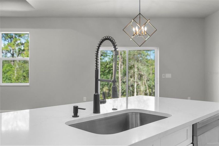 Upgraded cabinets and large modern island/breakfast bar.