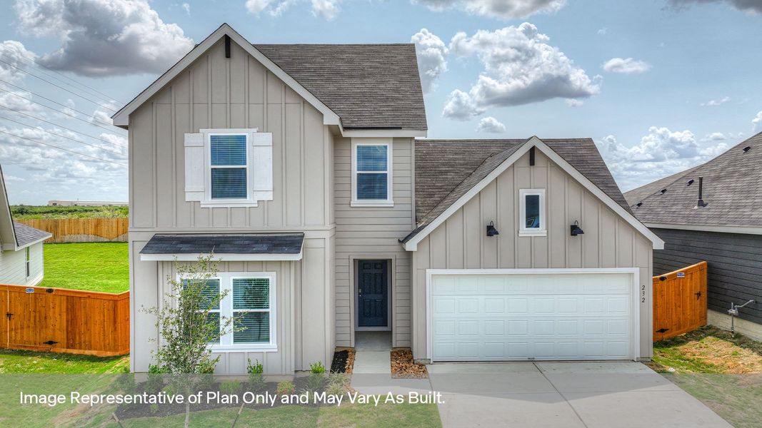 Front exterior of a new home in Trace, San Marcos, TX, highlighting curb appeal (Image 1). Front exterior of a new home in Trace, San Marcos, TX, highlighting curb appeal (Image 1).