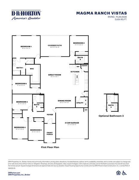 2D floor plan layout for the Irving by D.R. Horton in Magma Ranch Vistas, Florence, AZ (Image 4).