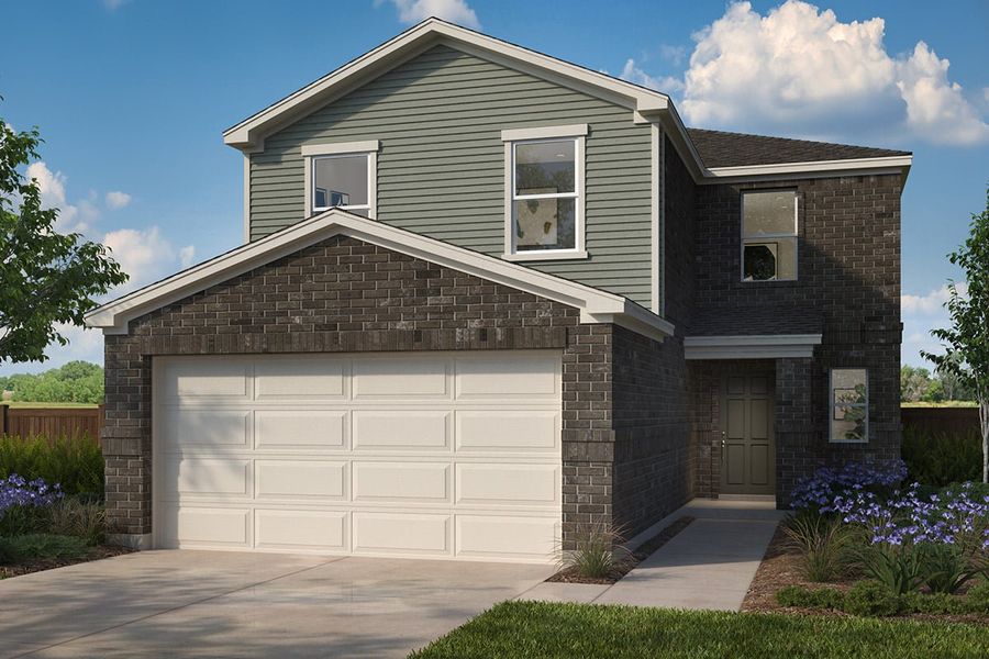 Representative exterior photo of a completed home built from the 2246 by KB Home in Grangerland Meadows, Grangerland, TX (Image 7). Representative exterior photo of a completed home built from the 2246 by KB Home in Grangerland Meadows, Grangerland, TX (Image 7).
