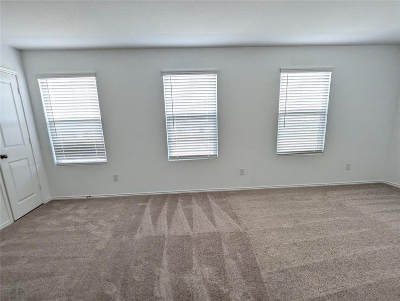 A quiet space awaits with fresh carpet and natural illumination.