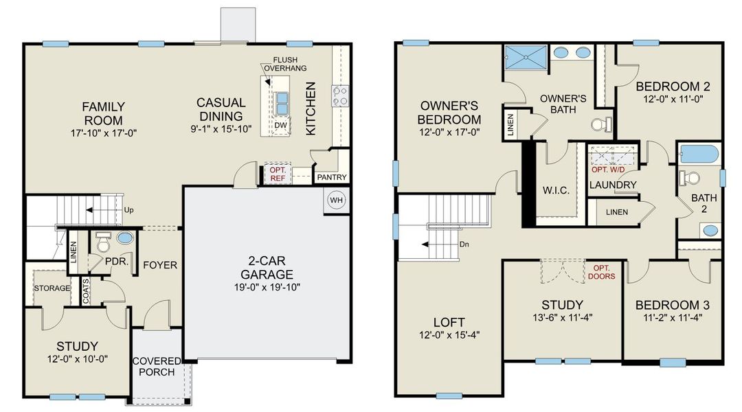 2D floor plan layout for the Prelude - Single Family Homes by Dream Finders Homes in Piper Pointe, Pikeville, NC (Image 3).