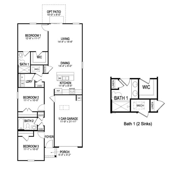2D floor plan layout for the DEVON by D.R. Horton in Parkside Point, Portland, TN (Image 3).