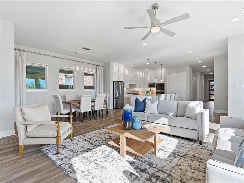 View of Living Room, Dining, Kitchen looking Back at Front Door