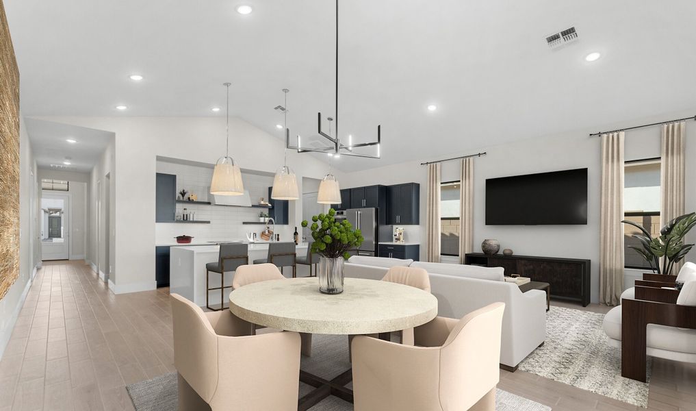 Open main living area with vaulted ceiling