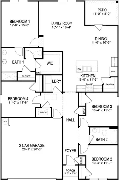 2D floor plan layout of this home in Fox Hollow, Dalton, GA (Image 2).