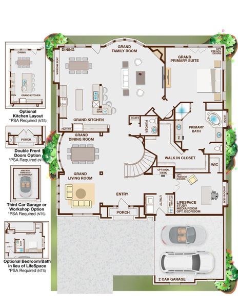 2D floor plan layout for the Provence II by Grand Homes in Somercrest, Midlothian, TX (Image 3).
