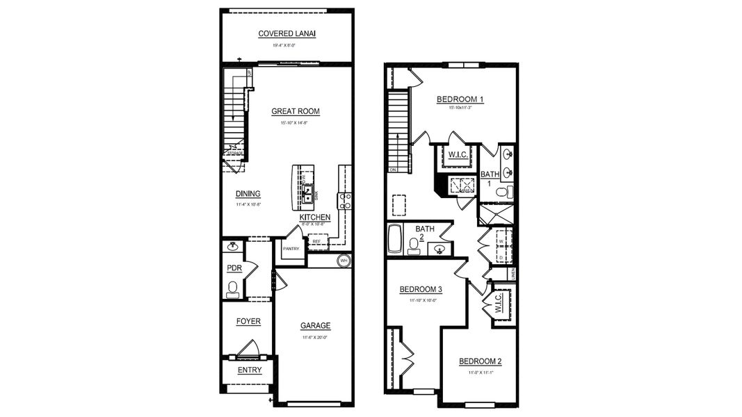 2D floor plan layout of this home in Angeline Townhomes, Land O' Lakes, FL (Image 3). 2D floor plan layout of this home in Angeline Townhomes, Land O' Lakes, FL (Image 3).