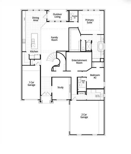 2D floor plan layout for the 227 Plan by Highland Homes in Two Step Farm: 60ft. lots, Montgomery, TX (Image 3). 2D floor plan layout for the 227 Plan by Highland Homes in Two Step Farm: 60ft. lots, Montgomery, TX (Image 3).