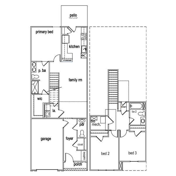 2D floor plan layout for the Ash by McGuinn Homes in Knox Place, Hephzibah, GA (Image 4).