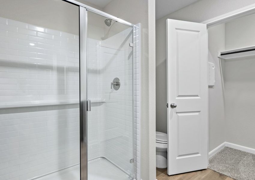 The master bathroom has a glass, walk-in shower. The master bathroom has a glass, walk-in shower.