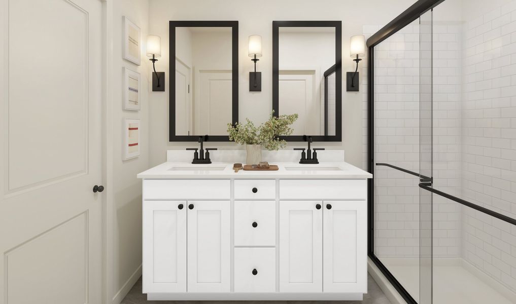 Primary bath with matte black hardware and fixtures