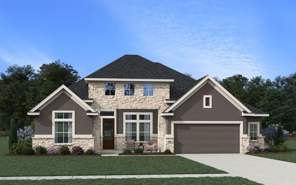 Representative exterior photo of a completed home built from the Asheville 65′ by Chesmar Homes in Prominence, San Antonio, TX (Image 7).