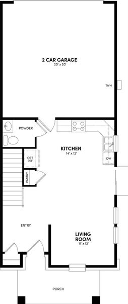 2D floor plan layout of this home in Urban Homes at Easton Park, Austin, TX (Image 3).