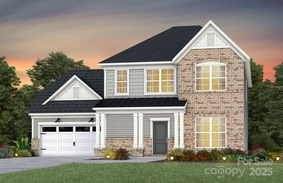 Front exterior of a new home in Riverstone, Monroe, NC, highlighting curb appeal (Image 1).