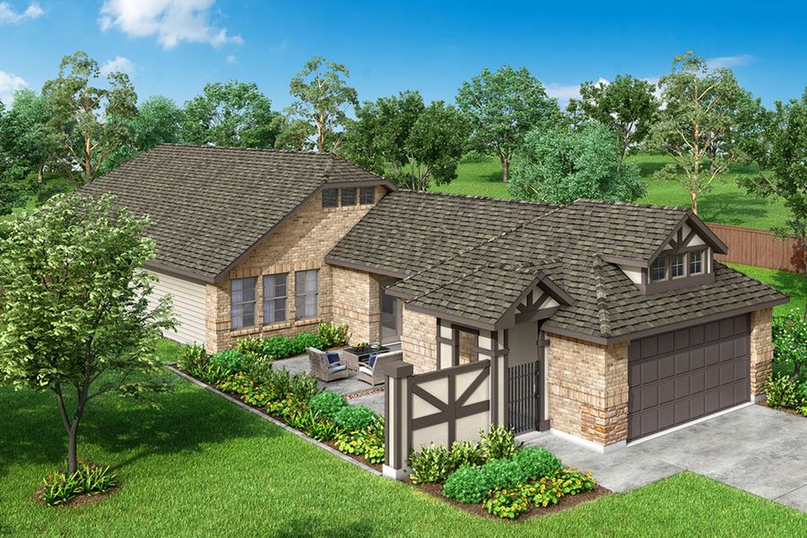 Front exterior of a new home in The Reserve at Spiritas Ranch, Little Elm, TX, highlighting curb appeal (Image 1). Front exterior of a new home in The Reserve at Spiritas Ranch, Little Elm, TX, highlighting curb appeal (Image 1).