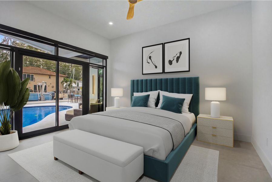 Virtually staged primary bedroom