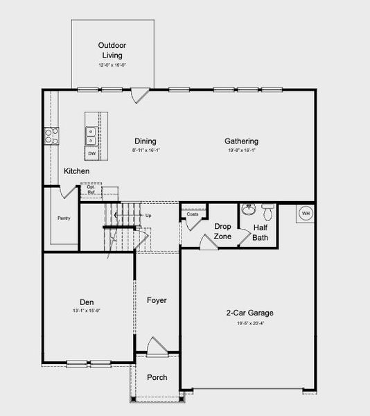 2D floor plan layout for the Ashford by Taylor Morrison in Eagle Trace, Wendell, NC (Image 4).