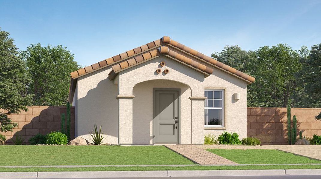 Front exterior of a new home in Anderson Farms, Maricopa, AZ, highlighting curb appeal (Image 1). Front exterior of a new home in Anderson Farms, Maricopa, AZ, highlighting curb appeal (Image 1).