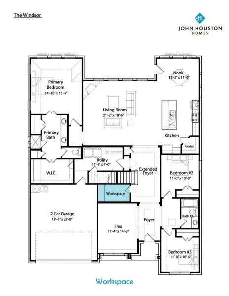 2D floor plan layout for the Windsor by John Houston Homes in Byrum Ranch, Maypearl, TX (Image 8).