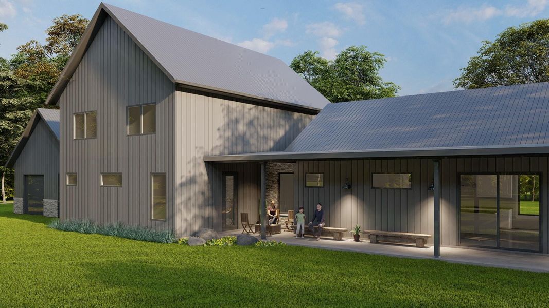 Rendering of the back of the home. Rendering of the back of the home.