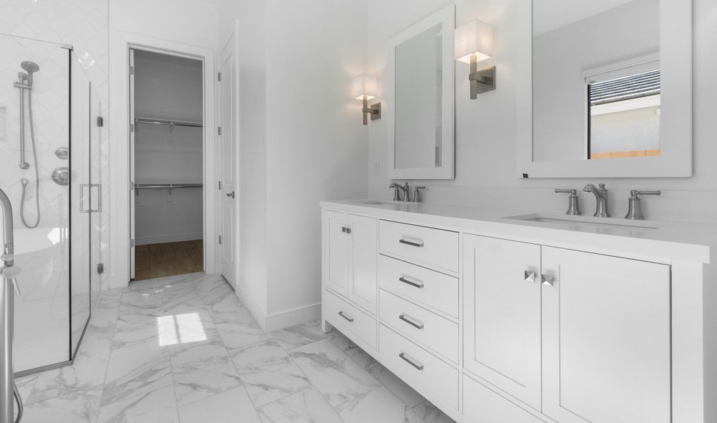 Primary bath with dual vanities