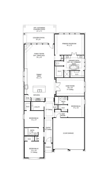 2D floor plan layout of this home in Riceland 50', Mont Belvieu, TX (Image 2).