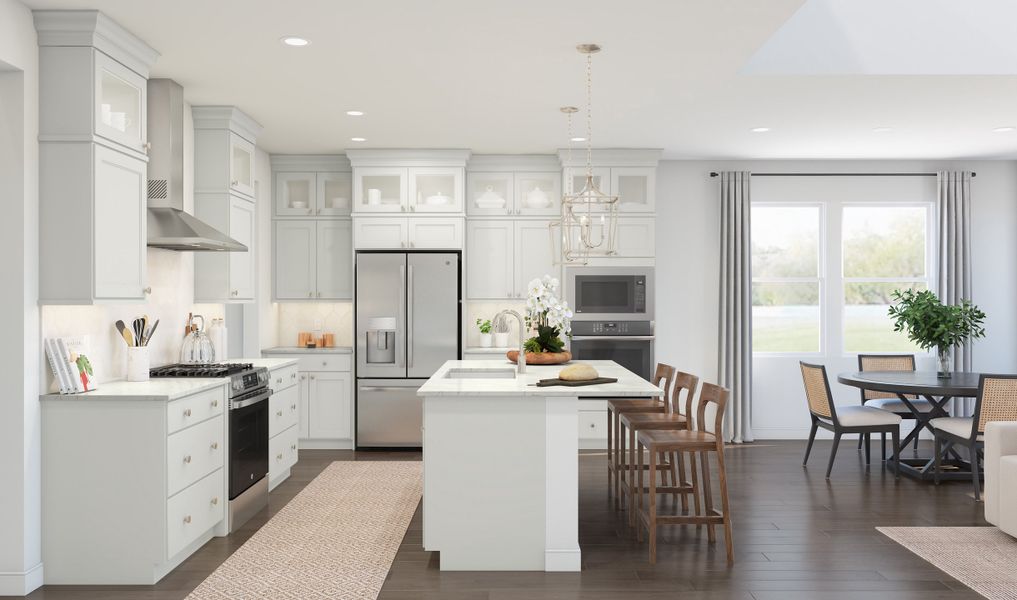 Kitchen with pendant lighting and gorgeous wood flooring