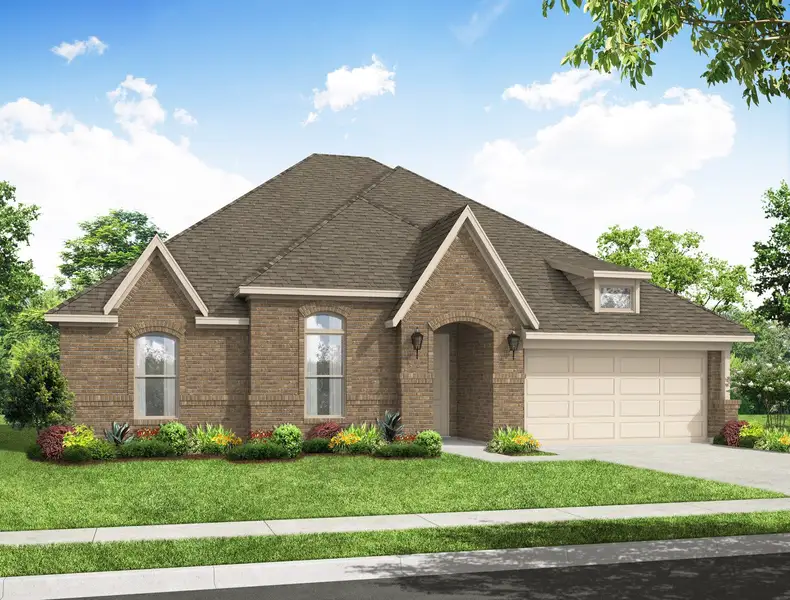 Representative exterior photo of a completed home built from the Donnington by Impression Homes in Still Water Lake Estates, Godley, TX (Image 6).