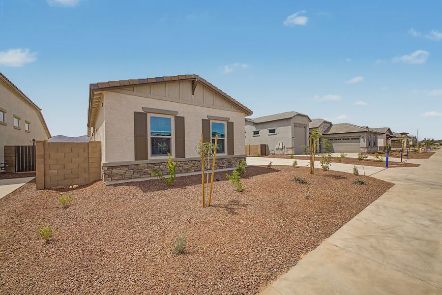 Exterior details and patio area of a home in Valencia at Granite Vista, Waddell (Image 3).