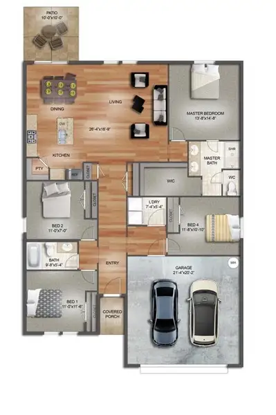 2D floor plan layout of this home in Trails of Fossil Creek, Fort Worth, TX (Image 4).