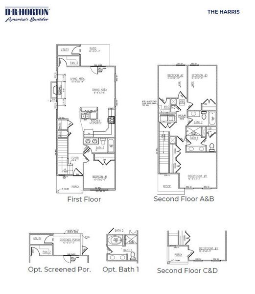2D floor plan layout for the HARRIS by D.R. Horton in Sheep Island, Summerville, SC (Image 3).