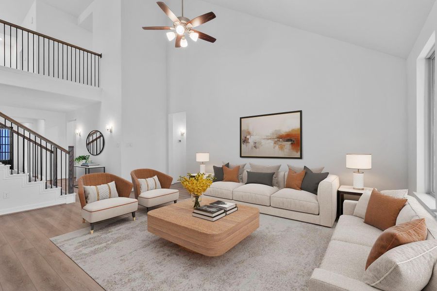 Designed for hosting and unwinding alike, the family room pairs bold textures with comfortable sophistication.