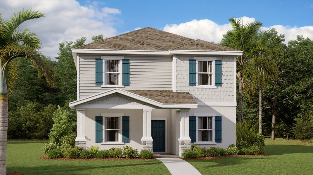 Front exterior of a new home in Wellness Ridge, Clermont, FL, highlighting curb appeal (Image 1). Front exterior of a new home in Wellness Ridge, Clermont, FL, highlighting curb appeal (Image 1).