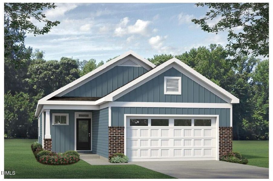 Front exterior of a new home in The Walk at East Village, Clayton, NC, highlighting curb appeal (Image 1). Front exterior of a new home in The Walk at East Village, Clayton, NC, highlighting curb appeal (Image 1).