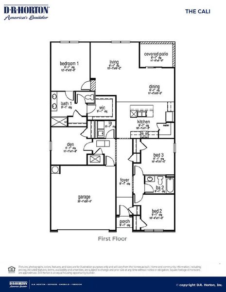 2D floor plan layout for the CALI by D.R. Horton in Rivers Reach, Yemassee, SC (Image 3). 2D floor plan layout for the CALI by D.R. Horton in Rivers Reach, Yemassee, SC (Image 3).